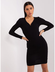BASIC FEEL GOOD Černé žebrované šaty s výstřihem -black Černá