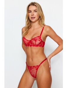 Trendyol Red Embroidered Lace Capless Knitted Lingerie Set