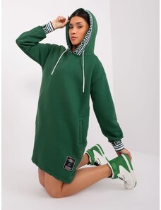Fashionhunters Tmavě zelené mikinové šaty s kapucí