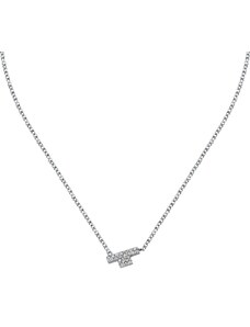 Trussardi Třpytivý ocelový náhrdelník se zirkony T-Logo TJAXC11