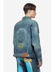 Džínová bunda Evisu Kamon Embossed Denim Jacket pánská, přechodná, oversize, 2ESHTM3DJ710LFCS INDIGO DARK TONE