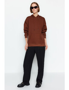 Trendyol Brown Thick With Fleece Inside Oversized/Wide Fit Hoodie, Basic Knitted Sweatshirt