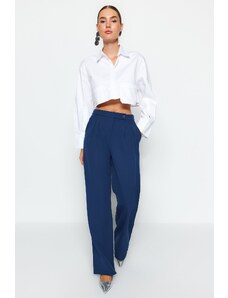 Trendyol Navy Blue Široké nohavice Široké nohavice Tkané kalhoty s vysokým pasem