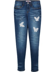 bonprix Dívčí džíny s aplikací motýla Modrá