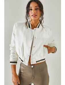 Olalook Dámská bílá zapínání na patentky Kapsa s podšívkou Vata Bomber Jacket