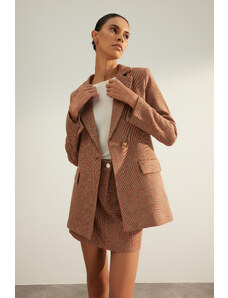 Trendyol Brown Premium Quality Regular Regular Fit Lined Cachet Fabric Woven Blazer Jacket