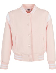 Urban Classics Kids Dívčí mikina Inset College Sweat Jacket růžová/bílá