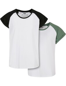 Urban Classics Kids Dívčí kontrastní raglánové tričko 2-balení bílá/slina+bílá/černá