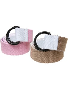 Urban Classics Accessoires Easy D-Ring Belt Kids 2-Pack bílá/béžová+bílá/růžová
