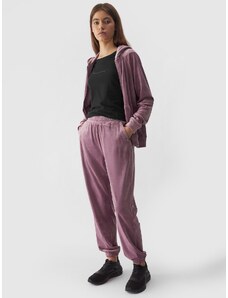 4F Dámské velurové kalhoty typu jogger - růžové