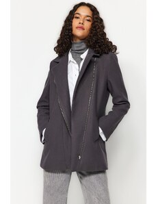 Trendyol šedý zip se zapínáním na zip kapesní kabát