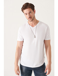 Avva Men's White Ultrasoft V-Neck Modal Slim Fit Slim-Fit T-shirt