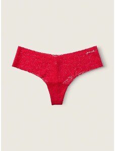 Victoria's Secret PINK Bezešvé krajkové kalhotky tanga No-Show Soft Lace Thong Red