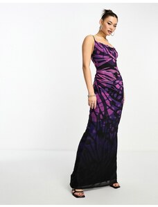 AFRM gillian maxi dress in purple mesh with butterfly ombre print