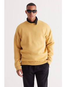 AC&Co / Altınyıldız Classics Men's Mustard Oversize Fit Wide Cut Cotton Fleece Inner 3 Thread Crew Neck Sweatshirt