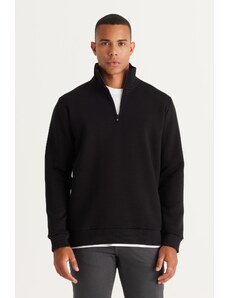AC&Co / Altınyıldız Classics Men's Black Standard Fit Regular Cut Inner Fleece High Bato Neck Cotton Sweatshirt