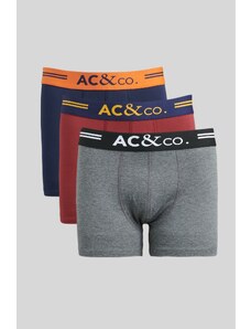 AC&Co / Altınyıldız Classics Men's Navy-burgundy-anthracite 3-pack of Flexible Boxers with Cotton.