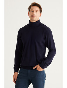 ALTINYILDIZ CLASSICS Men's Navy Blue Anti-Pilling, Anti-Pilling Feature Standard Fit Full Turtleneck Knitwear Sweater.