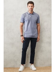 AC&Co / Altınyıldız Classics ALTINYILDIZ CLASSICS Pánské nesmršťovací bavlněné tkaniny Regular Fit Relaxed Fit Navy Blue Roll-Up Polo Neck Pocket T-Shirt