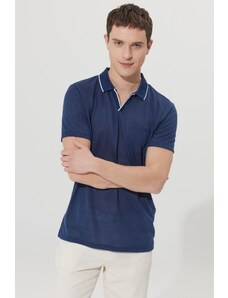 ALTINYILDIZ CLASSICS Pánské tmavě modré slim fit slim fit polo neck tričko s kapsami a krátkým rukávem.