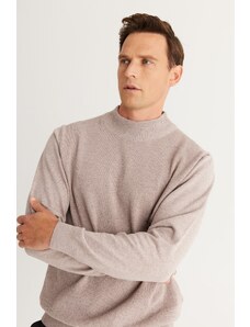 ALTINYILDIZ CLASSICS Men's Mink Standard Fit Normal Cut Half Turtleneck Cotton Knitwear Sweater.