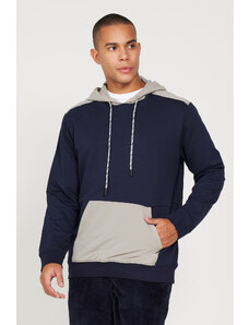 ALTINYILDIZ CLASSICS Men's Navy Blue Standard Fit Regular Cut Hoodie with Pockets Sweatshirt.