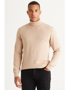 ALTINYILDIZ CLASSICS Men's Beige Melange Standard Fit Normal Cut Full Turtleneck Cotton Knitwear Sweater.