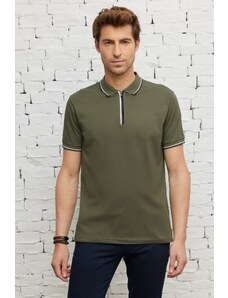 ALTINYILDIZ CLASSICS Pánské bavlněné tričko s krátkým rukávem Khaki Slim Fit Slim Fit Polo Neck s krátkým rukávem.