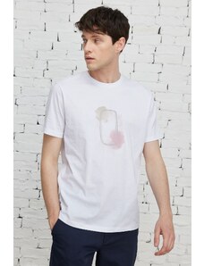 ALTINYILDIZ CLASSICS Pánské bílé slim fit slim fit tričko s výstřihem 100% bavlna s předním potiskem
