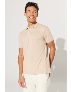 ALTINYILDIZ CLASSICS Men's Milk Brown-ecru Slim Fit Slim Fit Polo Collar 100% Cotton T-Shirt