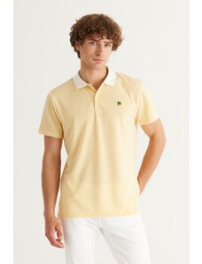AC&Co / Altınyıldız Classics Men's Yellow Slim Fit Slim Fit Polo Neck Short Sleeved Cotton T-Shirt.