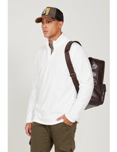 AC&Co / Altınyıldız Classics Men's White Anti-pilling Non-Pilling Standard Fit Stand-Up Collar Cold-Proof Fleece Sweatshirt