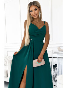 numoco CHIARA - Elegantní zelené dámské dlouhé maxi šaty na ramínkách 299-11