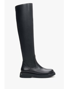 Women's Black Leather Knee-High Boots Estro ER00112023