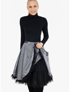 MAUU Společenská půlkolová sukně EVENINGS ELLI s tylovou spodničkou - silvergrey