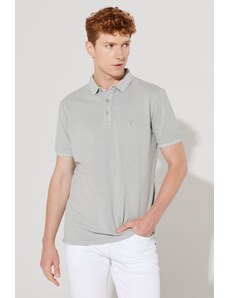 ALTINYILDIZ CLASSICS Pánské šedé slim fit slim fit polo neck 100% bavlna s krátkým rukávem vzorované tričko