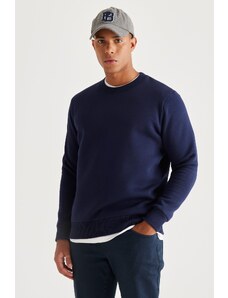 AC&Co / Altınyıldız Classics Men's Navy Blue Standard Fit Normal Cut, Inner Fleece 3-Threads Crew Neck Cotton Sweatshirt.