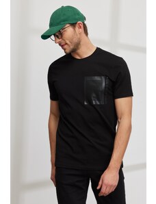 ALTINYILDIZ CLASSICS Men's Black Slim Fit Slim Fit Crew Neck Cotton Printed T-Shirt.