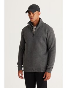 AC&Co / Altınyıldız Classics Men's Anthracite-melange Standard Fit Regular Cut Inner Fleece High Bato Neck Cotton Sweatshirt