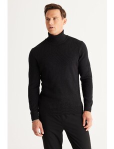 AC&Co / Altınyıldız Classics Men's Black Standard Fit Regular Fit Full Turtleneck Cotton Jacquard Knitwear Sweater
