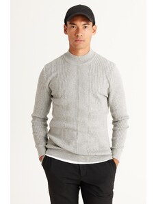 AC&Co / Altınyıldız Classics Men's Gray Melange Slim Fit Slim Fit Half-Cat Turtleneck Cotton Jacquard Knitwear Sweater.