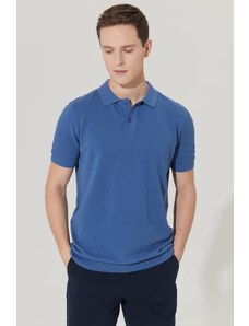 AC&Co / Altınyıldız Classics Men's Navy Blue Standard Fit Normal Cut Polo Neck 100% Cotton Patterned Short Sleeve Knitwear T-Shirt