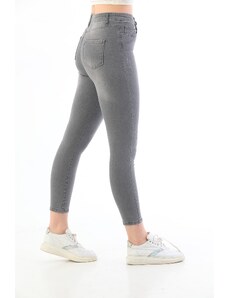BİKELİFE Gray Nail Detailed Plus Size High Waist Lycra Denim Trousers