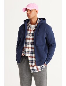 AC&Co / Altınyıldız Classics Men's Navy Blue Standard Fit Regular Fit Inner Fleece 3 Thread Hooded Zipper Sweatshirt Jacket