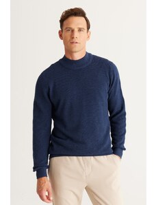 AC&Co / Altınyıldız Classics Men's Indigo Standard Fit Regular Cut Half Turtleneck Cotton Jacquard Knitwear Sweater