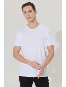ALTINYILDIZ CLASSICS Pánské bílé slim fit slim fit posádka výstřih 100% bavlna krátký rukáv logo tričko