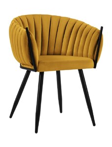 Žlutá sametová jídelní židle MICADONI Levin