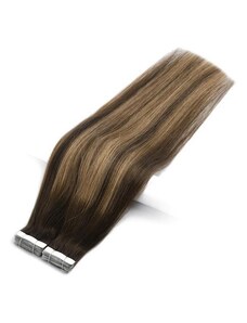 Vlasové PU pásky tape in na prodlužování vlasů 50cm ombré balayage 04/27/04 - středně hnědá / tmavá blond