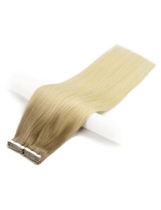 Vlasové PU pásky tape in na prodlužování vlasů 40cm ombré 18/60 - nejsvětlejší hnědá / platina