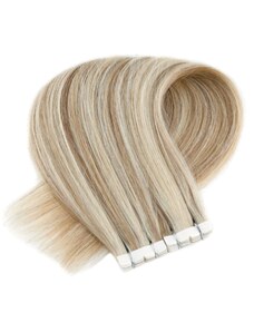 Vlasové PU pásky MINI tape in na prodlužování vlasů 50cm 14/24 - tmavá blond / platinová extra